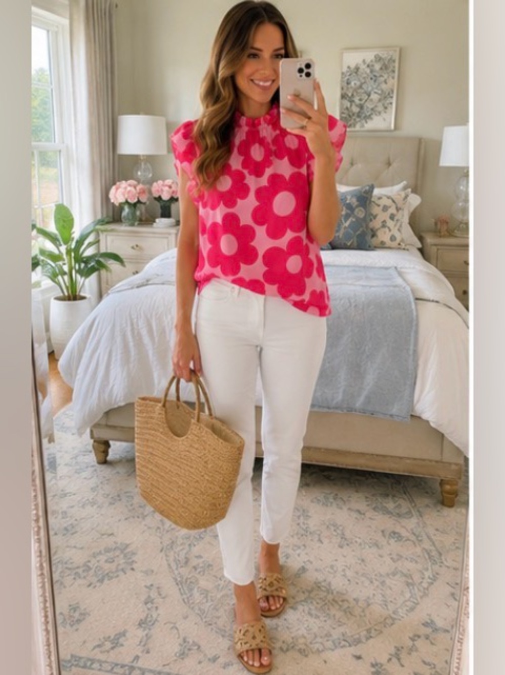 Emily McCarthy Style Zara Pink Floral Ruffle Blouse Farm Rio Lilly Pulitzer